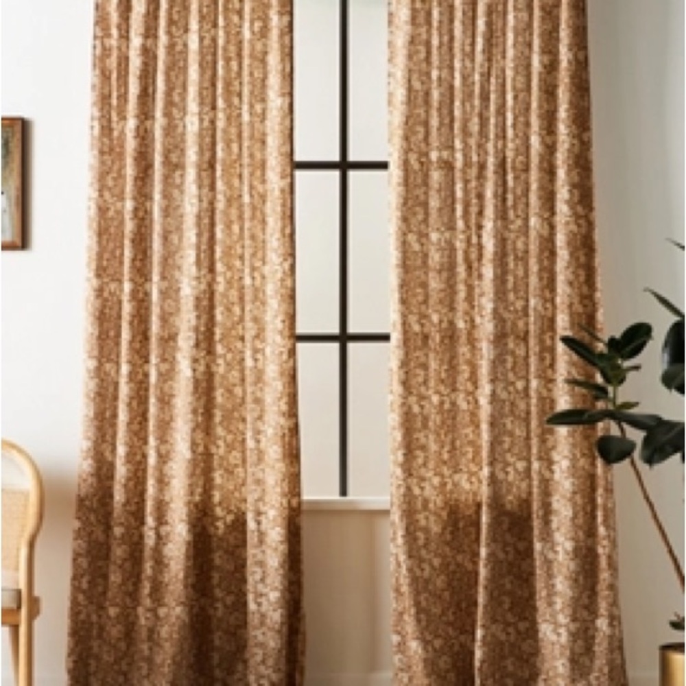 Anthropologie Brown Floral Curtains hyacinth printed curtain ( 2 panels) HONEY